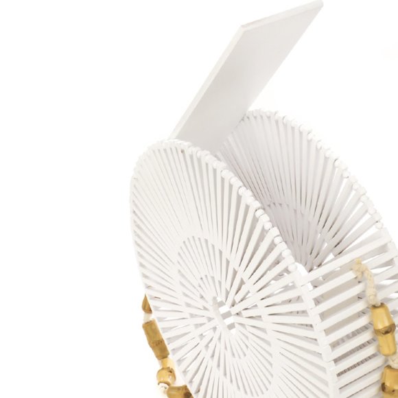 White Slatted Bamboo Wheel Cross-body Bag - Picture 7 of 8